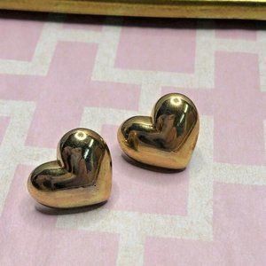 Vintage Heart Stud Earrings GOLD TONE Pierced Ears